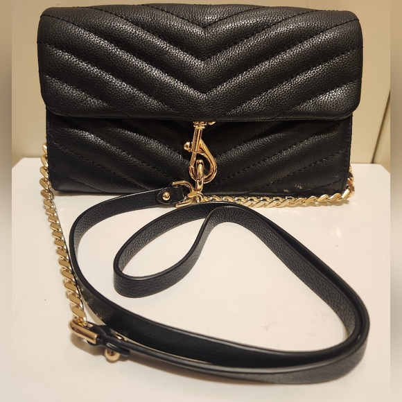 Rebecca Minkoff Handbags - NEW Rebecca Minkoff Mini "Edie" Black Quilted Leather Crossbody Bag Gold $228